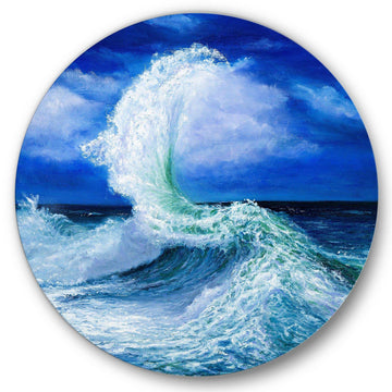 Waves Breaking During Wild Ocean Tide - Beach Round Metal Wall Art